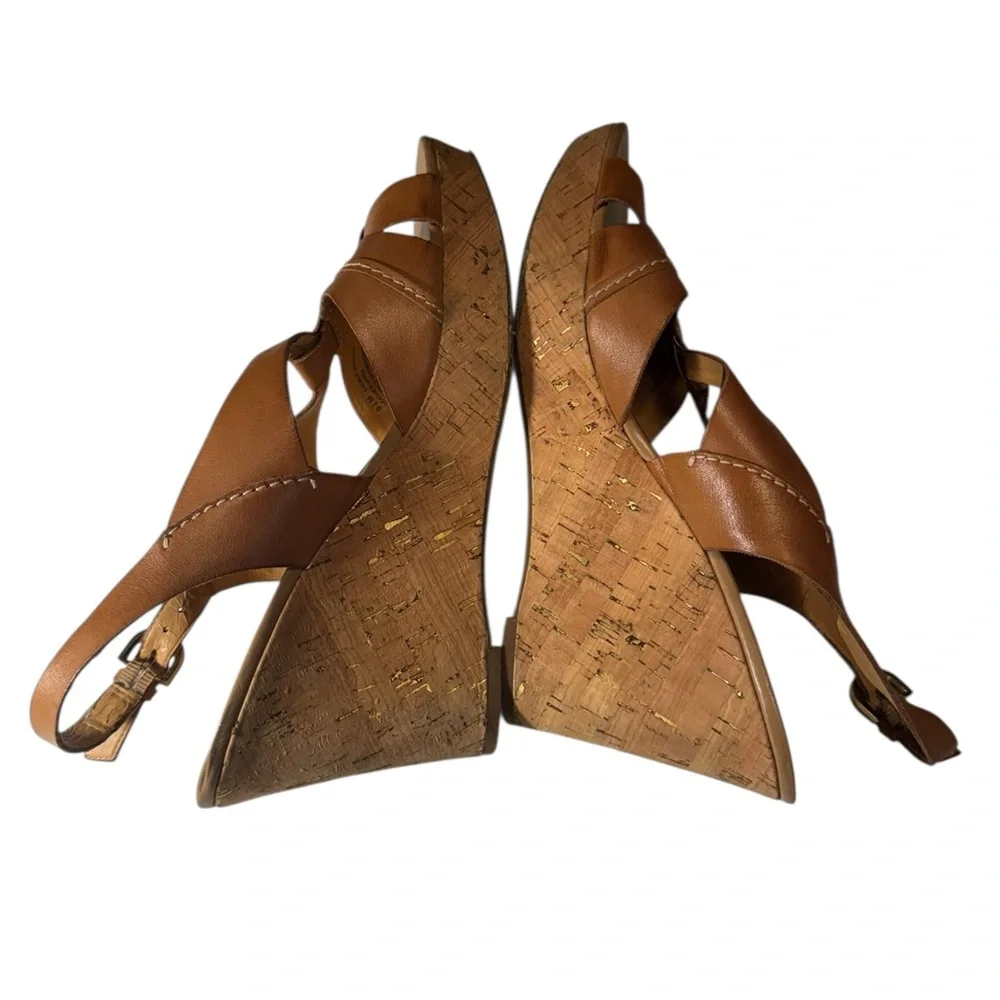 Franco Sarto Brown Leather High End Wedge Sandals Women’s 9.5 Cadmus